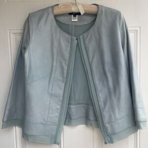 Vintage Philippe Adec Paris Light Blue Leather Jacket Silk Lined Open Front 6/40